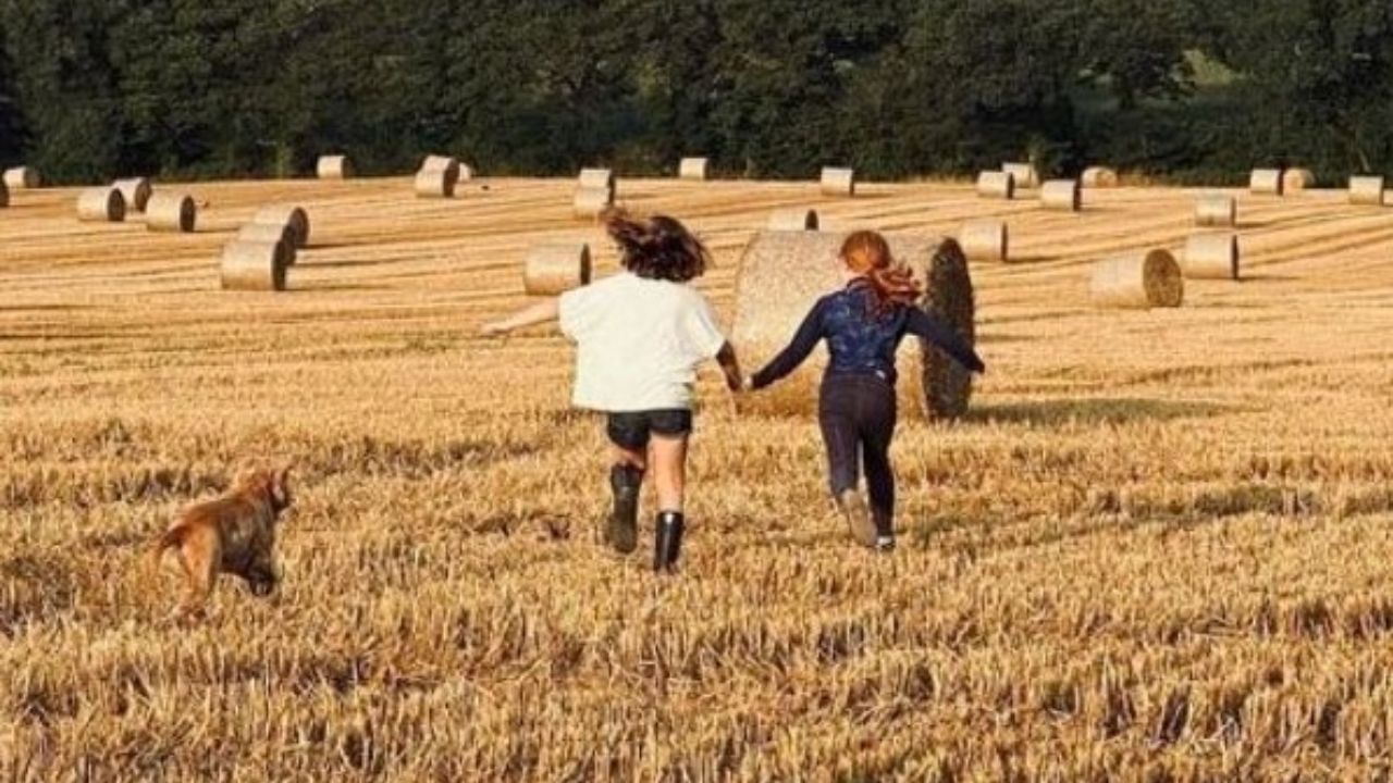 Christina Trevvanion's children playing in a field.